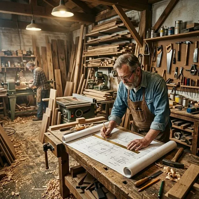 Belebte Werkstatt eines Handwerksbetriebs